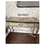 Vintage Hand-Painted Console Table with Drawer and Elegant Metal Legs 40x18x31