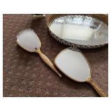 Vintage Vanity Set with Mirror Tray, Clocks, Brush, and Decorative Box
