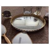 Vintage Vanity Set with Mirror Tray, Clocks, Brush, and Decorative Box