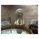 Vintage Vanity Set with Mirror Tray, Clocks, Brush, and Decorative Box