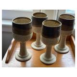 Set of 4 Vintage Stoneware Goblets, 7 Inch Tall