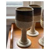Set of 4 Vintage Stoneware Goblets, 7 Inch Tall