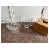 Etched Glass Punch Bowl Set with Pitcher, Ladle, and set of 12 cups