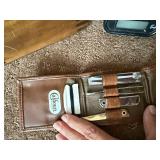 Shoe Care Set with Wooden Shoe Shine Box, Panasonic Handheld Massager, Clock, and Grooming Kit