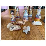 Hand-Painted Mexican Pottery Nativity Scene Figurine Set