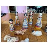 Hand-Painted Mexican Pottery Nativity Scene Figurine Set