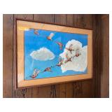 Framed Artwork of Pheasants in Flight by R.H. Perrizo 36x26 Inches