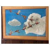 Framed Artwork of Pheasants in Flight by R.H. Perrizo 36x26 Inches