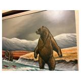Framed Wildlife Painting by R. Schiebel 2004 Grizzly Bears Fishing in River