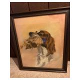 Framed Original Dog Hunting Portrait Artwork 29x25 Inches