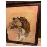 Framed Original Dog Hunting Portrait Artwork 29x25 Inches
