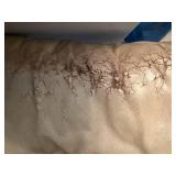 Beige Leather Sectional Sofa with Wear on Armrest