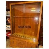 Large Wooden Gun Display Case with Glass Front and Storage, 50x17x76 Inches