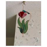 Stained Glass Hanging Tulip Flower and Hummingbird Decoration