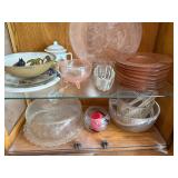 Collection of Vintage Glassware, Pink Plates, Bowls, and Decorative Pieces