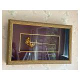 Framed Gold Toned Rose Wall Art in Ornate Shadow Box, 23x14x5 Inches