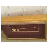 Framed Gold Toned Rose Wall Art in Ornate Shadow Box, 23x14x5 Inches