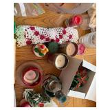 Holiday Decor and Tableware Collection with Candles, Napkins, and Linens
