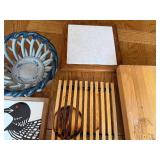 Kitchen Decor and Utility Collection with Cutting Board, Wall Art, Trivet, Tile, and Basket