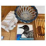 Kitchen Decor and Utility Collection with Cutting Board, Wall Art, Trivet, Tile, and Basket