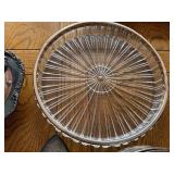 Collection of Silver Plated Serving Pieces and Crystal Tray