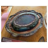 Collection of Silver Plated Serving Pieces and Crystal Tray