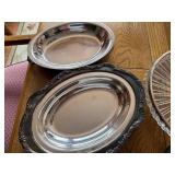 Collection of Silver Plated Serving Pieces and Crystal Tray