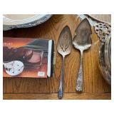 Collection of Silver Plated Serving Pieces and Crystal Tray