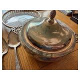 Collection of Silver Plated Serving Pieces and Crystal Tray