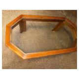 Wood and Glass Octagonal Coffee Table with Etched Duck Image 36x22 Inches