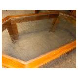 Wood and Glass Octagonal Coffee Table with Etched Duck Image 36x22 Inches