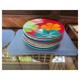 Set of 8 Colorful Floral Melamine Plates and Southwestern Placemat Pair