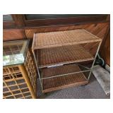 Wicker and Metal 3-Tier Shelving Unit