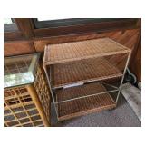 Wicker and Metal 3-Tier Shelving Unit