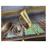 Vintage Brass Bugle and Curved Horn Set