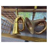 Vintage Brass Bugle and Curved Horn Set