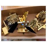 Group assorted brass stocking holders, etc.