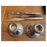 Lot of Weighted Sterling Silver Candle Holders and Sterling Handle Knives