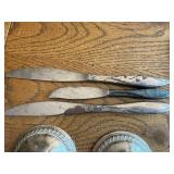 Lot of Weighted Sterling Silver Candle Holders and Sterling Handle Knives