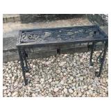 Ornate Black Wrought Iron Outdoor Bench with Floral Design