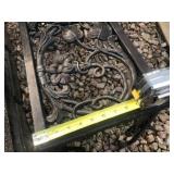 Ornate Black Wrought Iron Outdoor Bench with Floral Design