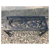 Ornate Black Wrought Iron Outdoor Bench with Floral Design
