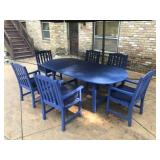 Blue Wooden Outdoor Patio Dining Set with 8 Armchairs and Table