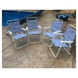 Set of 4 Blue and White Folding Patio Chairs
