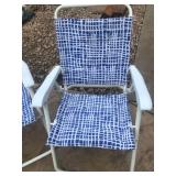 Set of 4 Blue and White Folding Patio Chairs