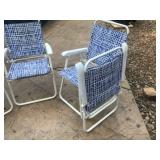 Set of 4 Blue and White Folding Patio Chairs