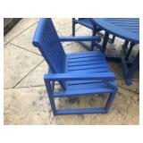 Outdoor Patio Table Set with 4 Blue Chairs and Umbrella