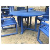 Outdoor Patio Table Set with 4 Blue Chairs and Umbrella