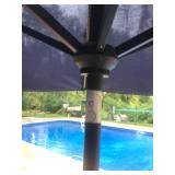 Outdoor Patio Table Set with 4 Blue Chairs and Umbrella