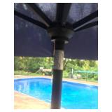 Outdoor Patio Table Set with 4 Blue Chairs and Umbrella